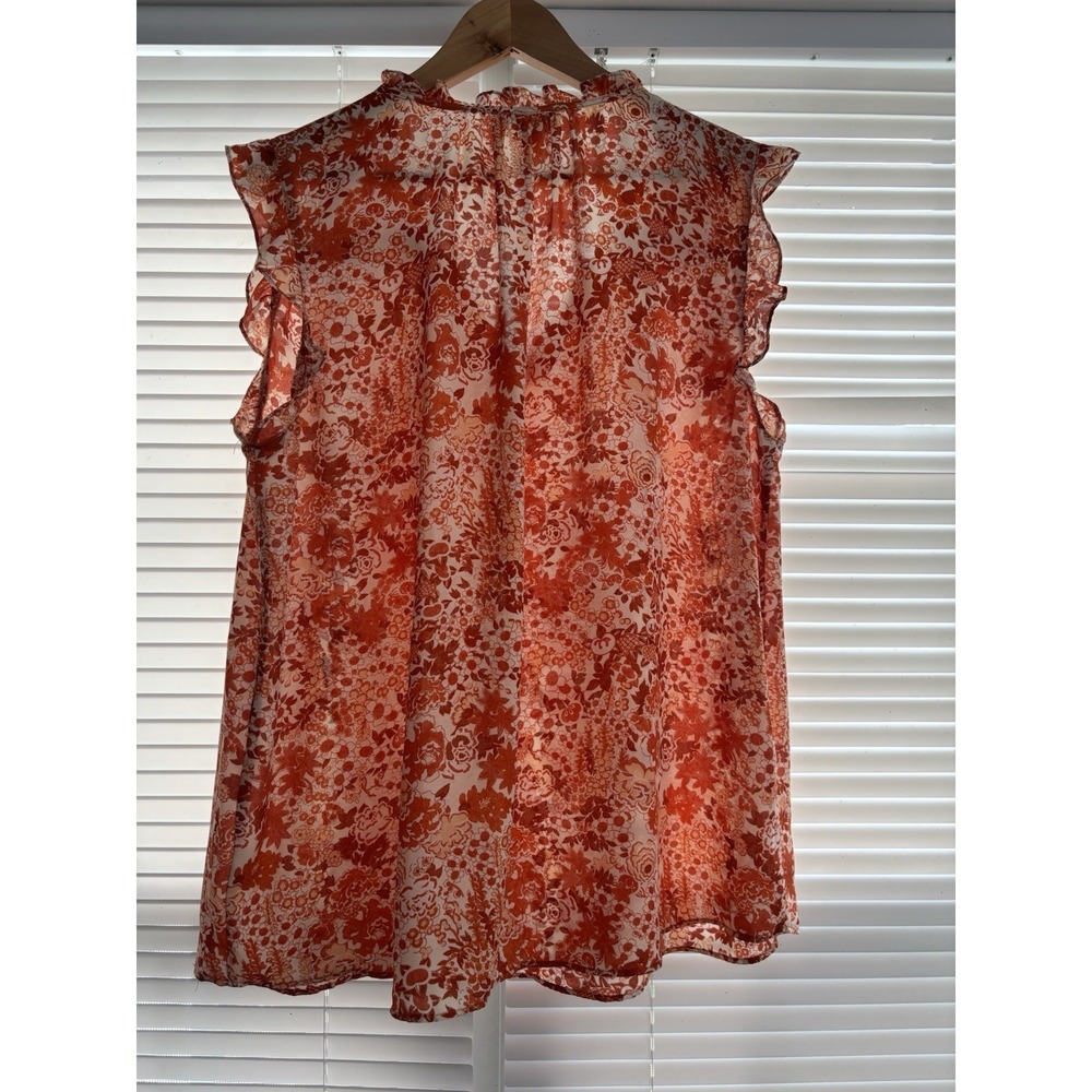 Cynthia Rowley Sleeveless Bohemian Ruffle Trimmed Blouse Sz XL Romantic Red/Org - Picture 7 of 8